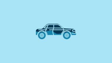 Blue Sedan car icon isolated on blue background. 4K Video motion graphic animation.