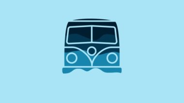 Blue Retro minivan icon isolated on blue background. Old retro classic traveling van. 4K Video motion graphic animation.