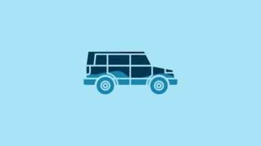 Blue Off road car icon isolated on blue background. 4K Video motion graphic animation.