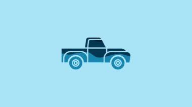 Blue Pickup truck icon isolated on blue background. 4K Video motion graphic animation.