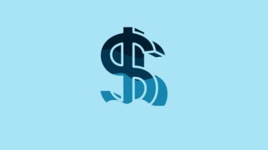 Blue Dollar symbol icon isolated on blue background. Cash and money, wealth, payment symbol. Casino gambling. 4K Video motion graphic animation.