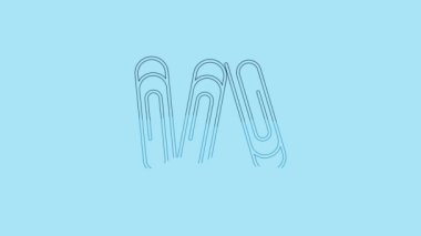 Blue Paper clip icon isolated on blue background. 4K Video motion graphic animation.