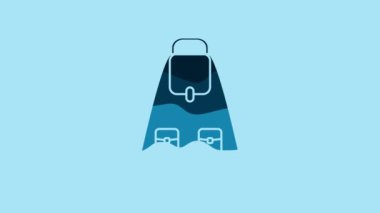 Blue School backpack icon isolated on blue background. 4K Video motion graphic animation.