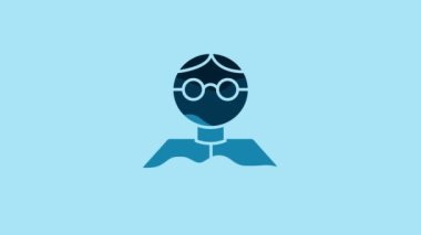 Blue Student icon isolated on blue background. 4K Video motion graphic animation.
