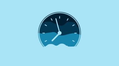 Blue Clock icon isolated on blue background. Time symbol. 4K Video motion graphic animation.
