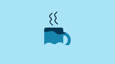 Blue Coffee cup icon isolated on blue background. Tea cup. Hot drink coffee. 4K Video motion graphic animation.