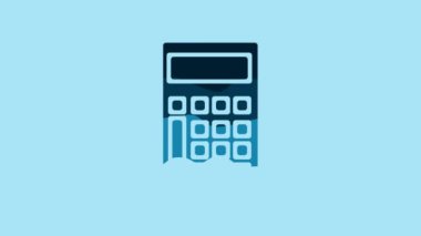 Blue Calculator icon isolated on blue background. Accounting symbol. Business calculations mathematics education and finance. 4K Video motion graphic animation.