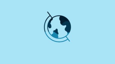 Blue Earth globe icon isolated on blue background. 4K Video motion graphic animation.