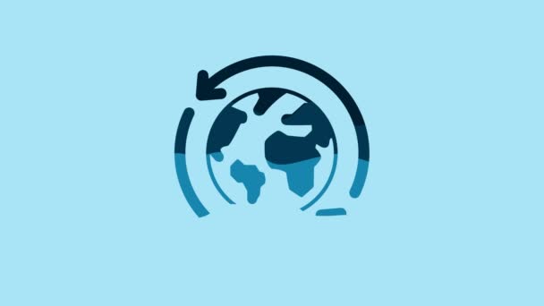 青い惑星地球と青い背景に隔離されたリサイクルアイコン 環境概念 4Kビデオモーショングラフィックアニメーション — ストック動画