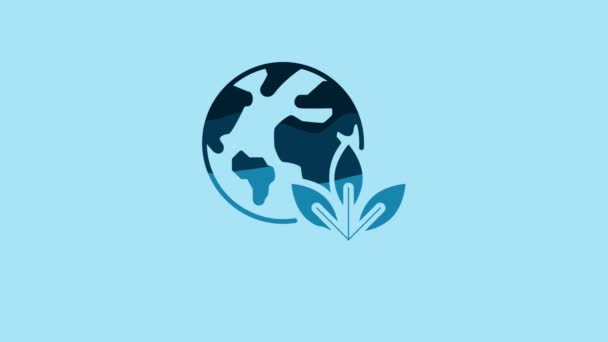 青い地球と青い背景に隔離された植物のアイコン 世界や地球の標識 幾何学的形状 環境概念 4Kビデオモーショングラフィックアニメーション — ストック動画