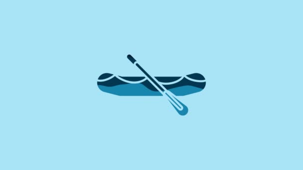 Blue Rafting Boat Icon Isolated Blue Background Inflatable Boat Paddles — Video