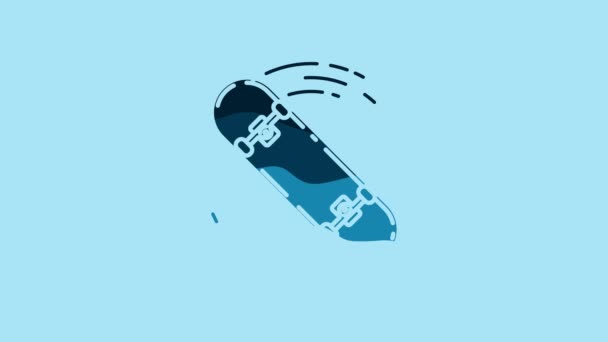 Иконка Трюка Blue Skatcard Выделена Синем Фоне Экстремальный Спорт Спортивное — стоковое видео