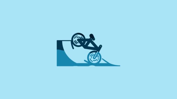 蓝色自行车上的街道坡道图标孤立的蓝色背景 滑板公园 极限运动 运动器材 4K视频运动图形动画 — 图库视频影像