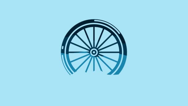 Blue Bicycle Wheel Icon Isolated Blue Background Bike Race Extreme — Vídeo de Stock