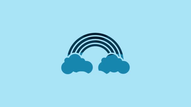 Blue Rainbow Clouds Icon Isolated Blue Background Video Motion Graphic — Αρχείο Βίντεο