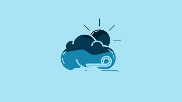 Blue Windy Weather Icon Isolated Blue Background Sun Cloud Wind — Stok video