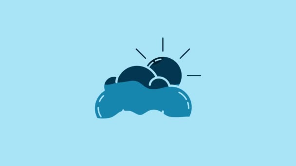 Blue Sun Cloud Weather Icon Isolated Blue Background Video Motion — Stok video