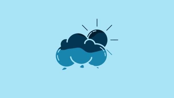 青い背景に雨と太陽のアイコンが隔離されたブルークラウド 雨滴と雨の雲の降水量 4Kビデオモーショングラフィックアニメーション — ストック動画