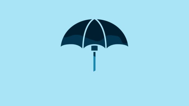 Blue Classic Elegant Opened Umbrella Icon Isolated Blue Background Rain — Stockvideo