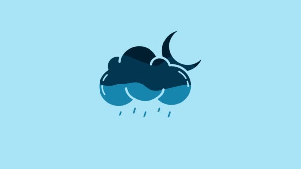 青い背景に雨と月のアイコンが隔離されたブルークラウド 雨滴と雨の雲の降水量 4Kビデオモーショングラフィックアニメーション — ストック動画
