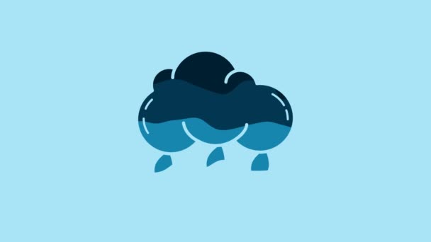 蓝云与蓝色背景上的雨图标隔离 雨云降水与雨滴 4K视频运动图形动画 — 图库视频影像