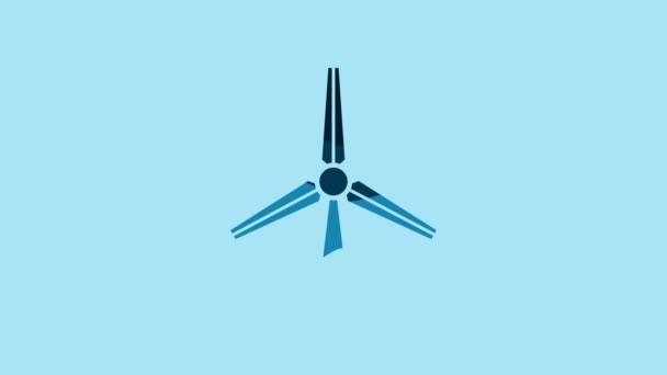 蓝色风力涡轮机图标隔离在蓝色背景上 风力发电机的标志 用于发电的风车 4K视频运动图形动画 — 图库视频影像