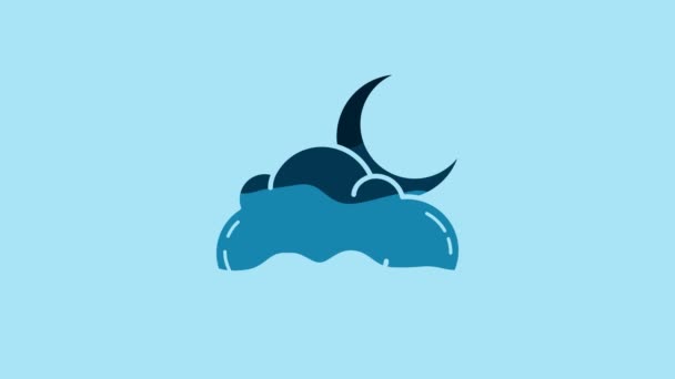 青い背景に月と星のアイコンが孤立したブルークラウド 曇った夜の看板 睡眠夢のシンボル 夜やベッドの時刻表示 4Kビデオモーショングラフィックアニメーション — ストック動画