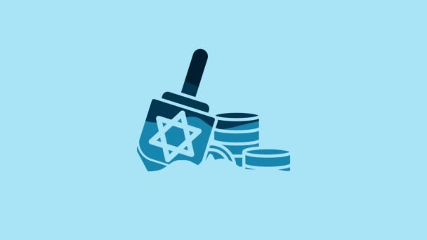 Blue Hanukkah Dreidel Coin Icon Isolated Blue Background Video Motion — Stockvideo
