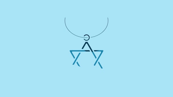 Блакитна Зірка Девіда Намиста Ланцюговій Іконі Ізольованій Синьому Тлі Єврейський — стокове відео