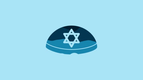 Blue Jewish Kippah Star David Icon Isolated Blue Background Jewish — Αρχείο Βίντεο