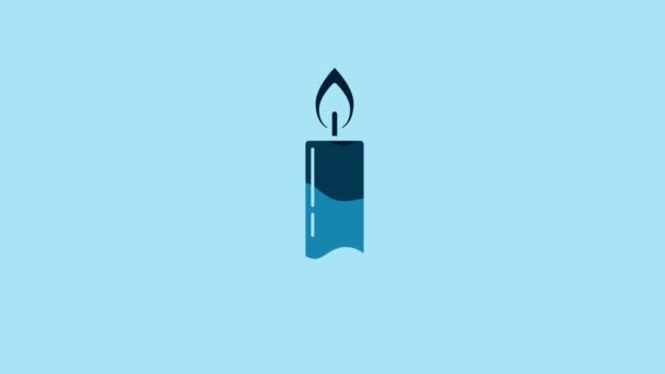 Blue Burning Candle Candlestick Icon Isolated Blue Background Old Fashioned — Stockvideo