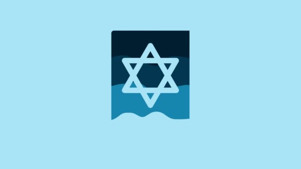 青色の背景に隔離された青いユダヤ人のトーラの本のアイコン モーセの五旬節 聖書の表紙にはダビデの星のイメージが描かれています 4Kビデオモーショングラフィックアニメーション — ストック動画