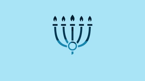 Blue Hanukkah Menorah Icon Isolated Blue Background Hanukkah Traditional Symbol — Wideo stockowe