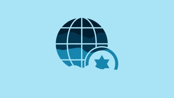 Blue World Globe Israel Icon Isolated Blue Background Video Motion — Stock video