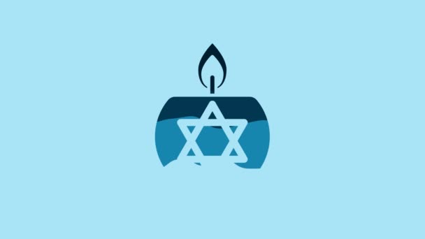 Blue Burning Candle Candlestick Star David Icon Isolated Blue Background — Wideo stockowe