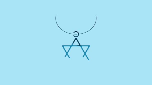 Голубая Звезда Ожерелья Давида Цепной Иконе Синем Фоне Еврейский Символ — стоковое видео