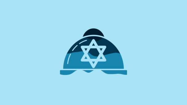 Блакитна Єврейська Кіпа Зіркою Голубого Ікону Ізольованою Синьому Тлі Єврейський — стокове відео
