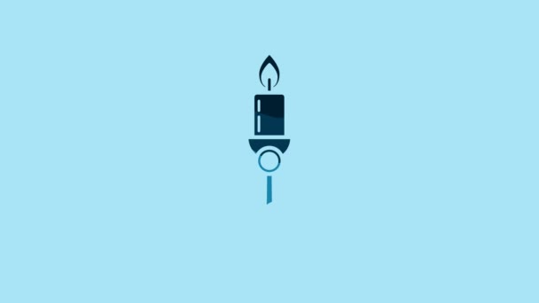 Blue Burning Candle Candlestick Icon Isolated Blue Background Old Fashioned — 비디오
