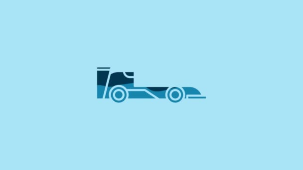Blue Formula Race Car Icon Isolated Blue Background Video Motion — стоковое видео