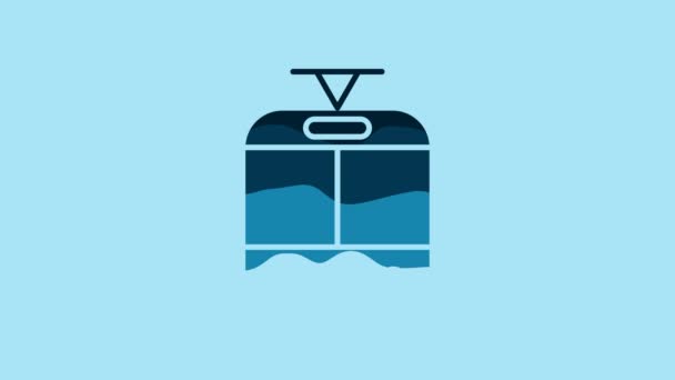 蓝色电车和铁路图标隔离在蓝色背景 公共交通标志 4K视频运动图形动画 — 图库视频影像