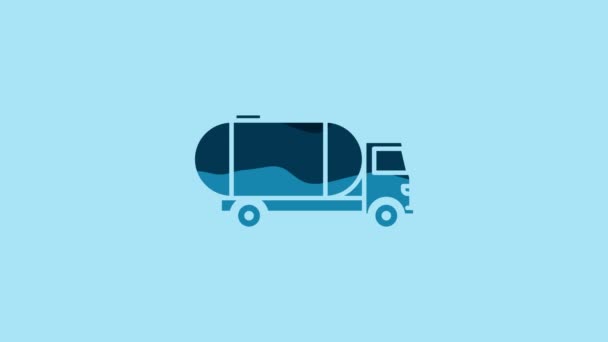 青色の背景に隔離されたブルータンカートラックアイコン 石油タンカー ガソリントラック シスター 石油トレーラー 4Kビデオモーショングラフィックアニメーション — ストック動画