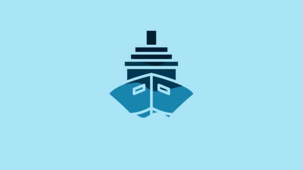 Blå Fragtskib Ikon Isoleret Blå Baggrund Video Bevægelse Grafisk Animation – Stock-video