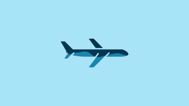 Blue Plane Icon Isolated Blue Background Flying Airplane Icon Airliner — Stockvideo