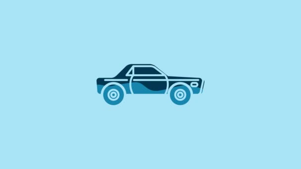 青の背景に隔離された青のセダン車のアイコン 4Kビデオモーショングラフィックアニメーション — ストック動画