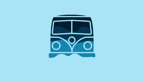Blue Retro Minivan Icon Isolated Blue Background Old Retro Classic — Stockvideo