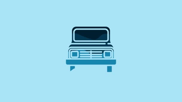 Иконка Синего Автомобиля Выделена Синем Фоне Вид Спереди Видеографическая Анимация — стоковое видео