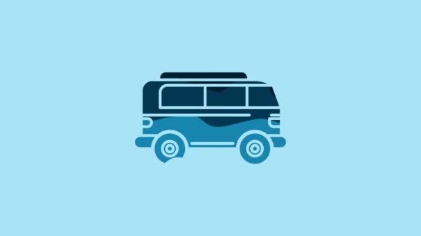 Blue Retro Minivan Icon Isolated Blue Background Old Retro Classic — стоковое видео