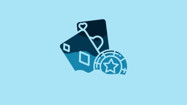 Blue Casino Chip Playing Cards Icon Isolated Blue Background Casino — Vídeos de Stock