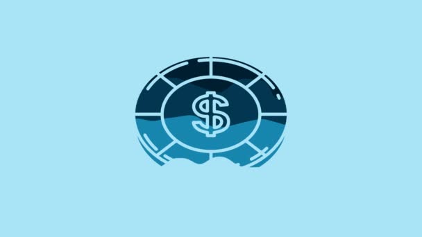 青い背景に隔離されたドル記号のアイコンを持つブルーカジノチップ カジノのギャンブル 4Kビデオモーショングラフィックアニメーション — ストック動画