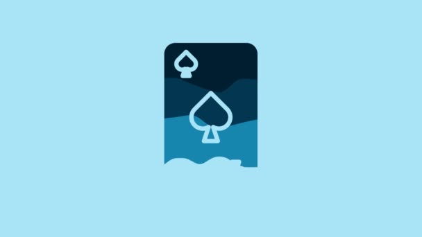 Blue Playing Card Spades Symbol Icon Isolated Blue Background Casino — Αρχείο Βίντεο